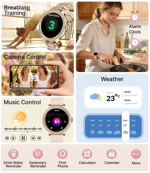 Alt view image 7 of 7 - Smart Watches for Women,1.32" HD Fitness Tracker Watch with Answer/Make Call,AI Voice Control,Heart Rate/Calories/SpO2 Monitor 100+ Sport Modes Ladies Smart Watch for Android iOS (Gold)