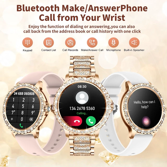 Alt view image 3 of 7 - Smart Watches for Women(Make/Answer Call) with Diamond:1.32" Fitness Tracker Watch for HR/Blood Pressure/SpO2/Sleep Monitor,Digital Running Watches for Women Android/iOS,3 Strips