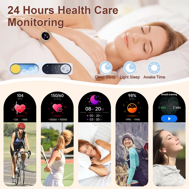 Alt view image 5 of 7 - Smart Watches for Women(Make/Answer Call) with Diamond:1.32" Fitness Tracker Watch for HR/Blood Pressure/SpO2/Sleep Monitor,Digital Running Watches for Women Android/iOS,3 Strips