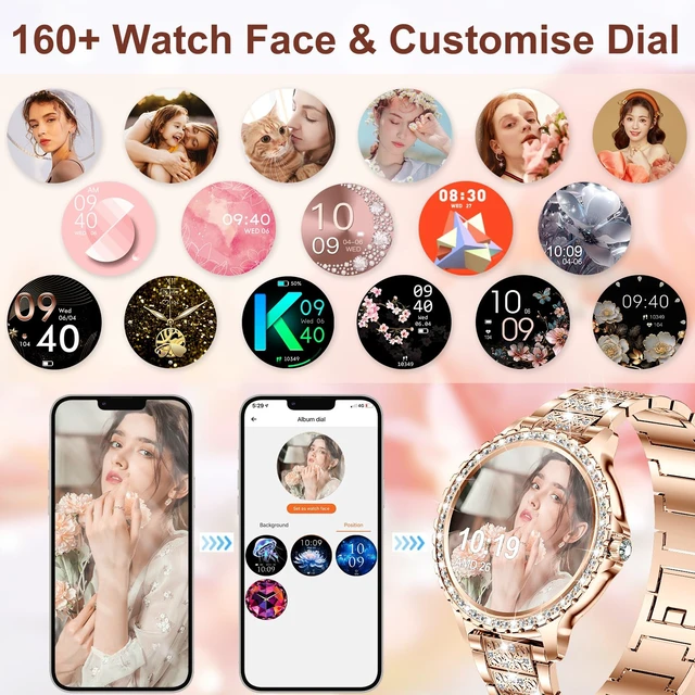 Alt view image 7 of 7 - Smart Watches for Women(Make/Answer Call) with Diamond:1.32" Fitness Tracker Watch for HR/Blood Pressure/SpO2/Sleep Monitor,Digital Running Watches for Women Android/iOS,3 Strips