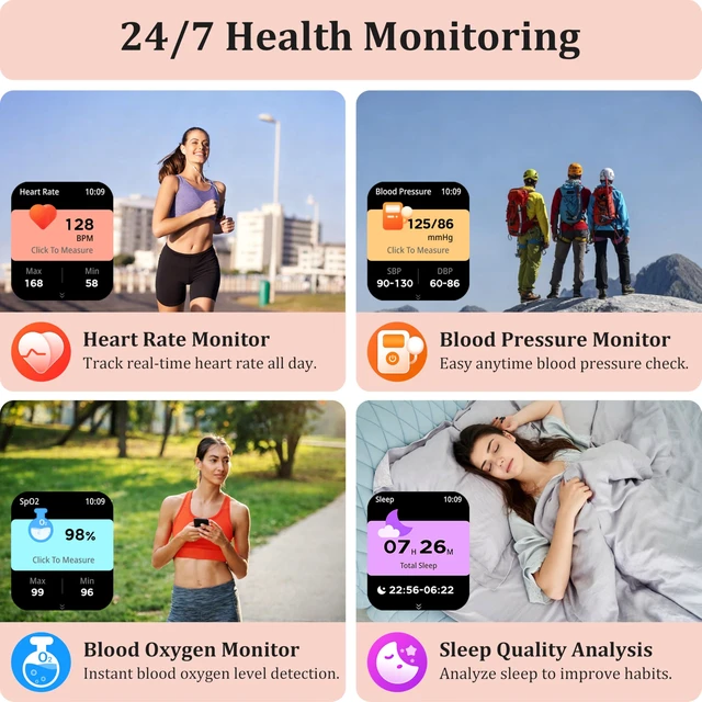 Alt view image 3 of 7 - Smart Watch Women Men, 1.85" Reloj Inteligente para mujer hombre, Make/ Answer Call, Health Monitor/Blood Pressure, 110+ Sports Modes, Voice Control, IP68 Waterproof Compatible with Android & iPhone