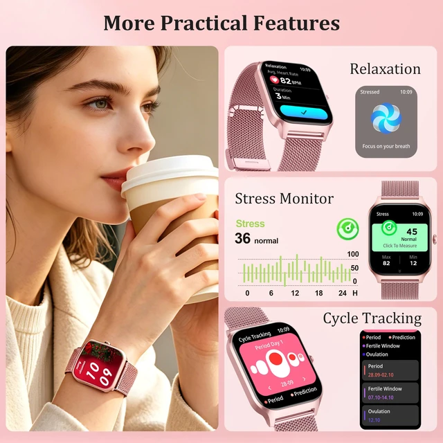 Alt view image 5 of 7 - Smart Watch Women Men, 1.85" Reloj Inteligente para mujer hombre, Make/ Answer Call, Health Monitor/Blood Pressure, 110+ Sports Modes, Voice Control, IP68 Waterproof Compatible with Android & iPhone