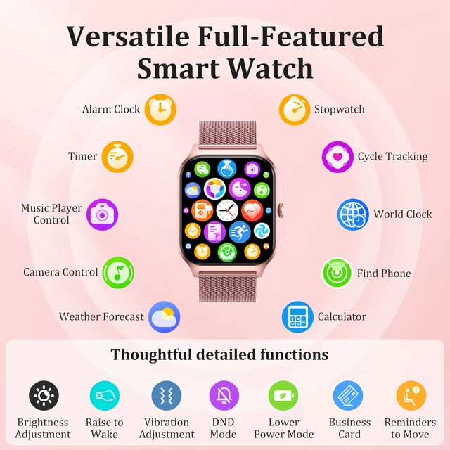 Alt view image 7 of 7 - Smart Watch Women Men, 1.85" Reloj Inteligente para mujer hombre, Make/ Answer Call, Health Monitor/Blood Pressure, 110+ Sports Modes, Voice Control, IP68 Waterproof Compatible with Android & iPhone