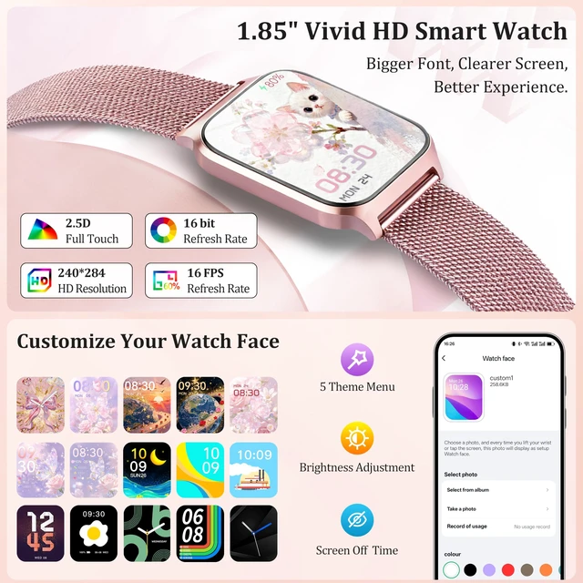 Alt view image 2 of 7 - Smart Watch Women Men, 1.85" Reloj Inteligente para mujer hombre, Make/ Answer Call, Health Monitor/Blood Pressure, 110+ Sports Modes, Voice Control, IP68 Waterproof Compatible with Android & iPhone