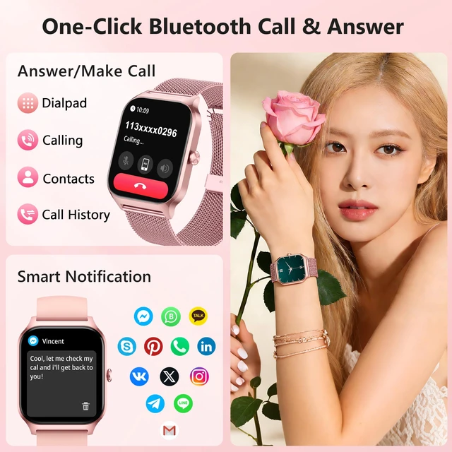 Alt view image 3 of 7 - Smart Watch Women Men, 1.85" Lightweight Fitness Tracker Make/Answer Call, HR/Blood Pressure/Sleep Monitor, 110+Sport Modes, Waterproof Reloj inteligente Compatible for Android & Samsung & iPhone