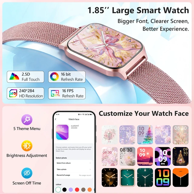 Alt view image 2 of 7 - Smart Watch Women Men, 1.85" Lightweight Fitness Tracker Make/Answer Call, HR/Blood Pressure/Sleep Monitor, 110+Sport Modes, Waterproof Reloj inteligente Compatible for Android & Samsung & iPhone