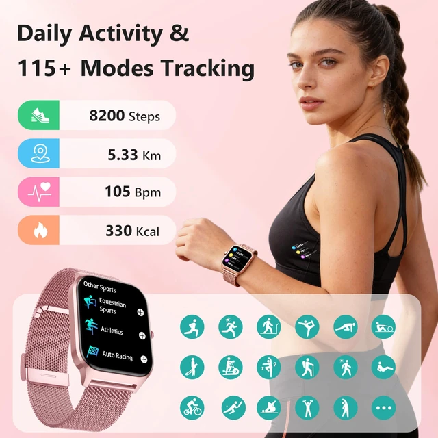 Alt view image 6 of 7 - Smart Watch Women Men, 1.85" Lightweight Fitness Tracker Make/Answer Call, HR/Blood Pressure/Sleep Monitor, 110+Sport Modes, Waterproof Reloj inteligente Compatible for Android & Samsung & iPhone