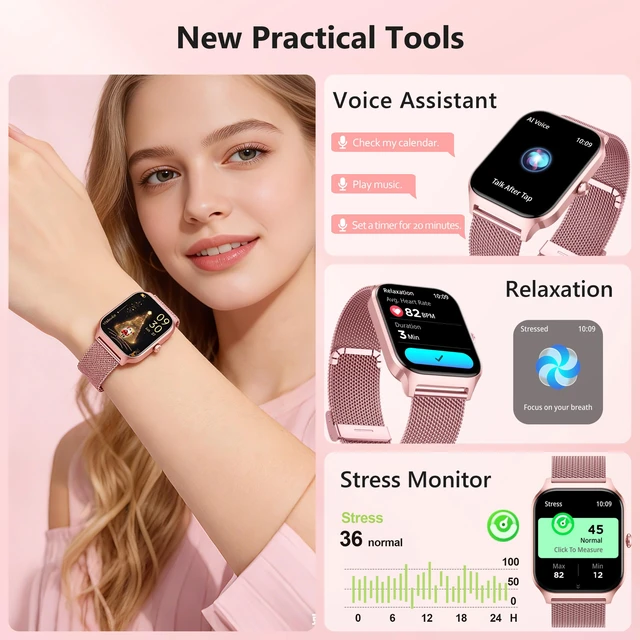 Alt view image 4 of 7 - Smart Watch Women Men, 1.85" Lightweight Fitness Tracker Make/Answer Call, HR/Blood Pressure/Sleep Monitor, 110+Sport Modes, Waterproof Reloj inteligente Compatible for Android & Samsung & iPhone