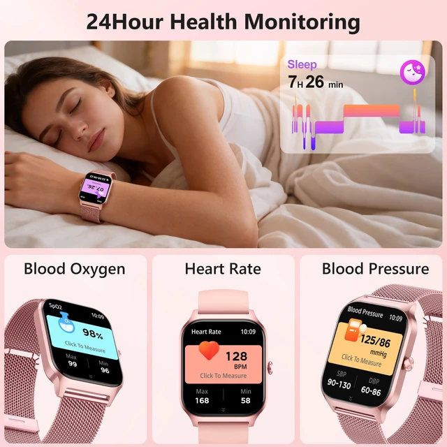Alt view image 5 of 7 - Smart Watch Women Men, 1.85" Lightweight Fitness Tracker Make/Answer Call, HR/Blood Pressure/Sleep Monitor, 110+Sport Modes, Waterproof Reloj inteligente Compatible for Android & Samsung & iPhone
