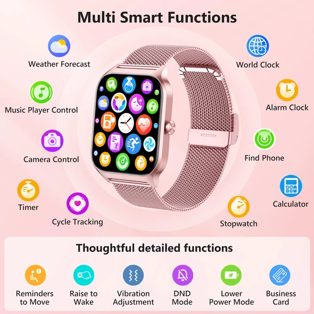 Alt view image 7 of 7 - Smart Watch Women Men, 1.85" Lightweight Fitness Tracker Make/Answer Call, HR/Blood Pressure/Sleep Monitor, 110+Sport Modes, Waterproof Reloj inteligente Compatible for Android & Samsung & iPhone