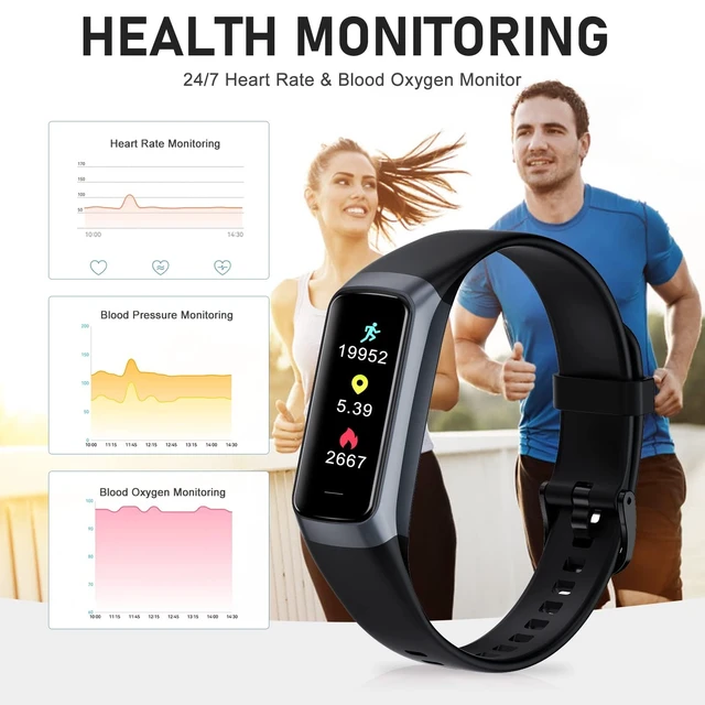 Alt view image 3 of 6 - Fitness Tracker, Activity Trackers with 24/7 Heart Rate Blood Pressure Sleep Monitor, 1.10" AMOLED Touch Screen Step Counter, Waterproof Smart Watch Health Pedometer for Women Men