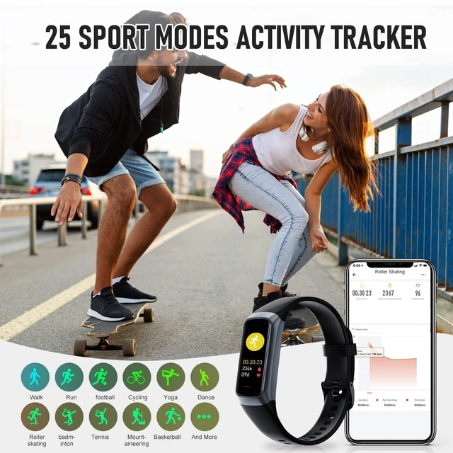 Alt view image 5 of 6 - Fitness Tracker, Activity Trackers with 24/7 Heart Rate Blood Pressure Sleep Monitor, 1.10" AMOLED Touch Screen Step Counter, Waterproof Smart Watch Health Pedometer for Women Men