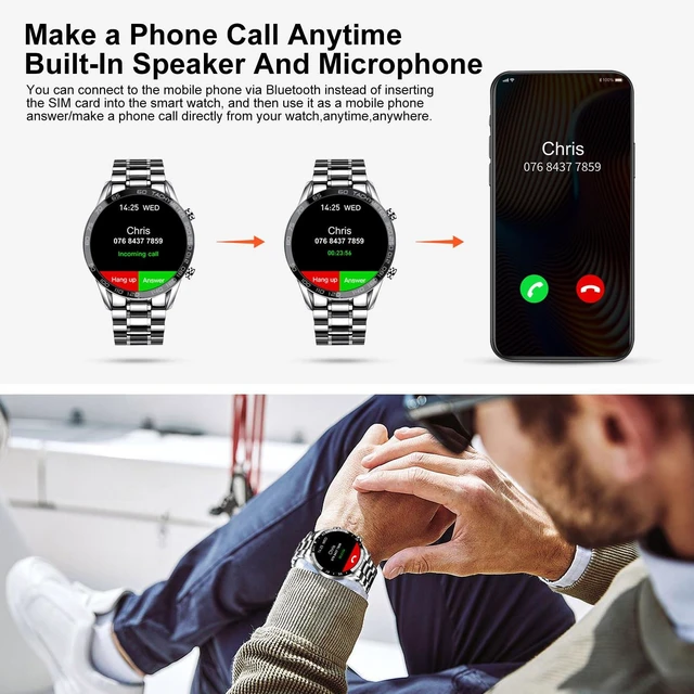 Alt view image 2 of 7 - Men Smart Watch for Android iOS, Bluetooth Calls Voice Chat with Heart Rate/Sleep Monitor Fitness Tracker, 1.3" Full Touch Screen IP67 Waterproof Stainless Steel Activity Tracker for Men