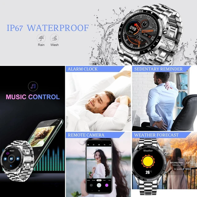 Alt view image 3 of 7 - Men Smart Watch for Android iOS, Bluetooth Calls Voice Chat with Heart Rate/Sleep Monitor Fitness Tracker, 1.3" Full Touch Screen IP67 Waterproof Stainless Steel Activity Tracker for Men