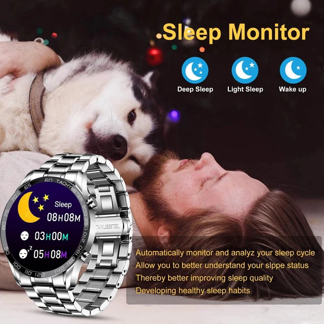 Alt view image 6 of 7 - Men Smart Watch for Android iOS, Bluetooth Calls Voice Chat with Heart Rate/Sleep Monitor Fitness Tracker, 1.3" Full Touch Screen IP67 Waterproof Stainless Steel Activity Tracker for Men