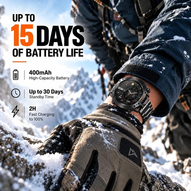 Alt view image 4 of 7 - Rugged Smart Watch for Men, 1.43" AMOLED 5ATM Waterproof, 2 Bands | Bluetooth Calling, Fitness Tracker, 15-Day Battery, 178+ Sports Modes, Heart Rate, Sleep & SpO2 Monitor, For Android & iPhone
