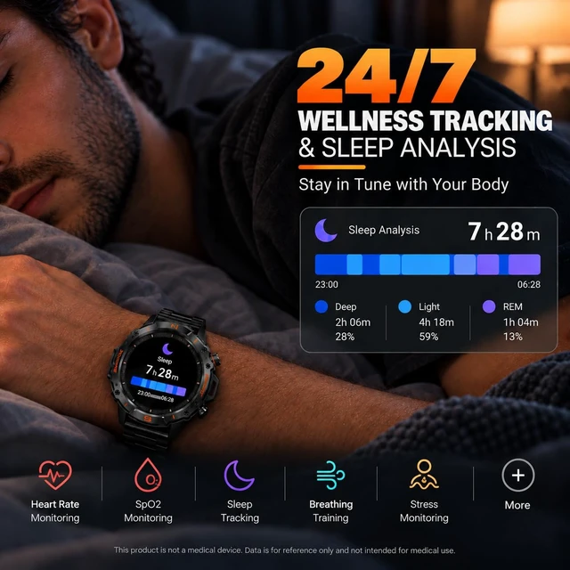 Alt view image 7 of 7 - Rugged Smart Watch for Men, 1.43" AMOLED 5ATM Waterproof, 2 Bands | Bluetooth Calling, Fitness Tracker, 15-Day Battery, 178+ Sports Modes, Heart Rate, Sleep & SpO2 Monitor, For Android & iPhone