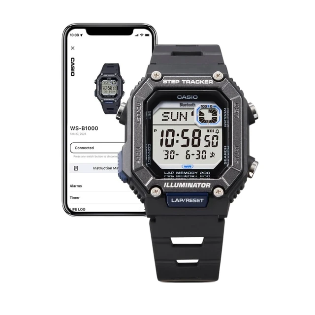 Alt view image 2 of 4 - WS-B1000 Series | Men's Digital Watch | (Black) | 100M WR | Step Tracker | LED Illuminator | 100 SEC Chronograph | Daily Alarm | 2-Year Battery