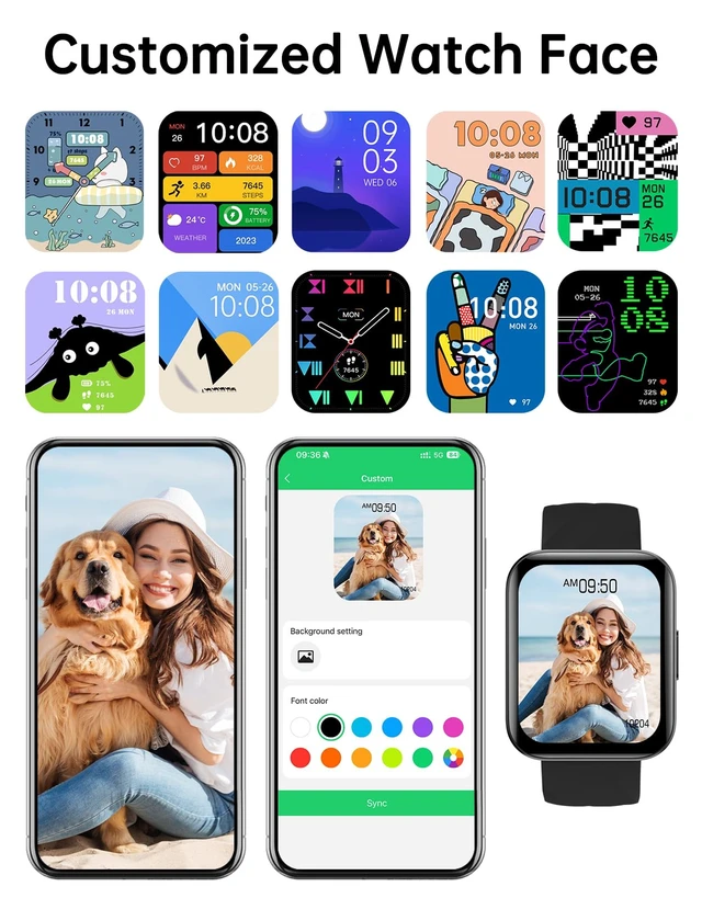 Alt view image 5 of 7 - Smart Watch with Bluetooth Calling, 1.8 Inch HD Touch Screen, Pedometer, Sleep Tracking, Notification, IP68 Waterproof, Fitness Tracker for Women and Men