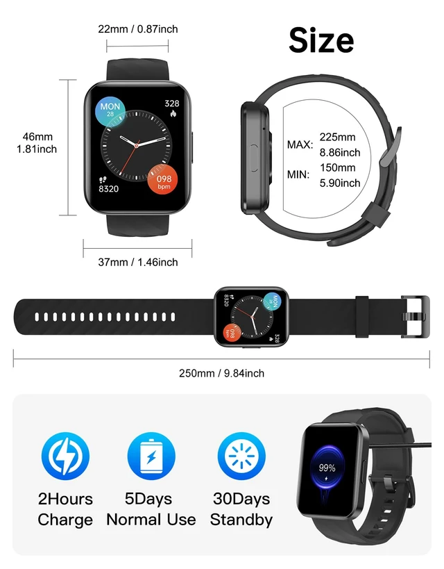 Alt view image 7 of 7 - Smart Watch with Bluetooth Calling, 1.8 Inch HD Touch Screen, Pedometer, Sleep Tracking, Notification, IP68 Waterproof, Fitness Tracker for Women and Men