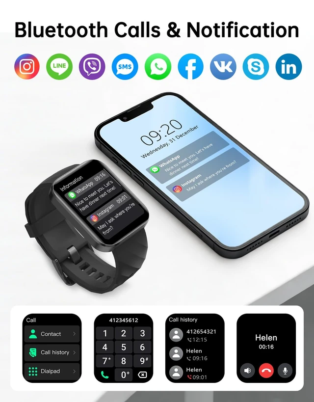 Alt view image 3 of 7 - Smart Watch with Bluetooth Calling, 1.8 Inch HD Touch Screen, Pedometer, Sleep Tracking, Notification, IP68 Waterproof, Fitness Tracker for Women and Men