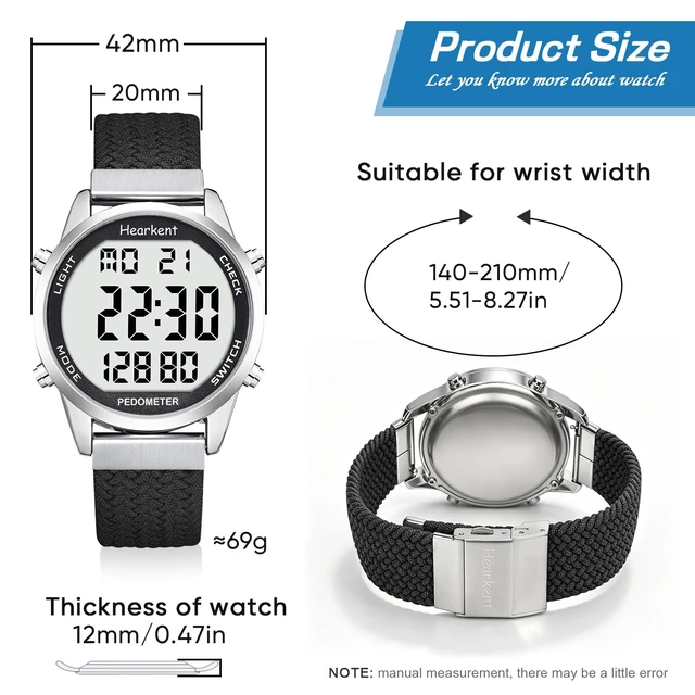 Alt view image 2 of 7 - Men's Pedometer Watch,Step,Mileage&Calorie Tracker,Large Numbers | Waterproof Fitness Watches Backlight/Countdown/Stopwatch,No Bluetooth or app,Step Counter for Walking,Running-2306 Black