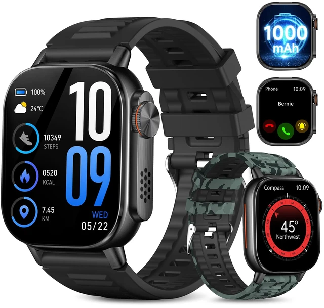 Main image of Smart Watch for Men Women (Answer/Make Call) - 2.01" Activity Tracker | Heart Rate/Sleep/SpO2 Monitor/IP68 Waterproof /110+ Sport Modes/100 Days Extra-Long Battery Life for Android/iOS - 2 Straps