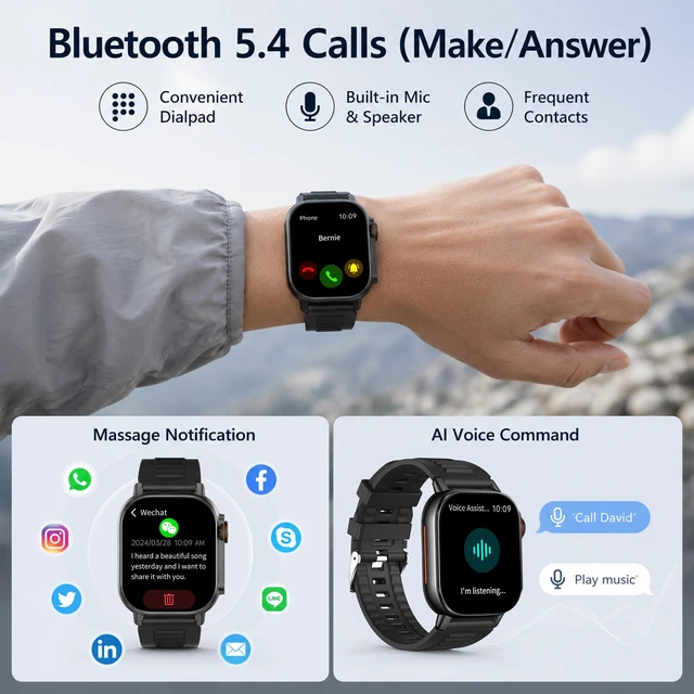 Alt view image 4 of 7 - Smart Watch for Men Women (Answer/Make Call) - 2.01" Activity Tracker | Heart Rate/Sleep/SpO2 Monitor/IP68 Waterproof /110+ Sport Modes/100 Days Extra-Long Battery Life for Android/iOS - 2 Straps