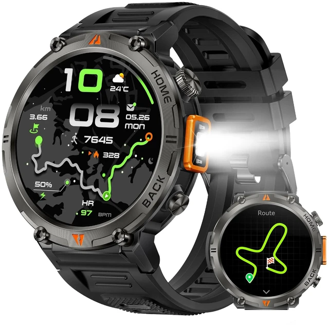 Main image of Military Smart Watches for Men Built-in GPS 3ATM Waterproof LED Flashlight 1.45" Rugged Tactical Smartwatch with Compass110+ Sports Modes Fitness Tracker with HR/SPO2/Sleep Monitor for iPhone Android
