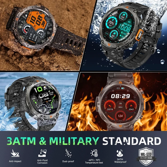 Alt view image 2 of 7 - Military Smart Watches for Men Built-in GPS 3ATM Waterproof LED Flashlight 1.45" Rugged Tactical Smartwatch with Compass110+ Sports Modes Fitness Tracker with HR/SPO2/Sleep Monitor for iPhone Android