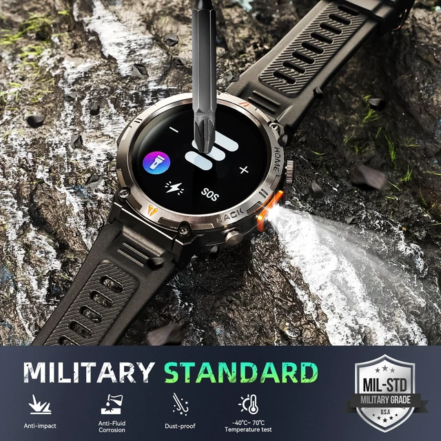 Alt view image 5 of 7 - Military Smart Watches for Men Built-in GPS 3ATM Waterproof LED Flashlight 1.45" Rugged Tactical Smartwatch with Compass110+ Sports Modes Fitness Tracker with HR/SPO2/Sleep Monitor for iPhone Android