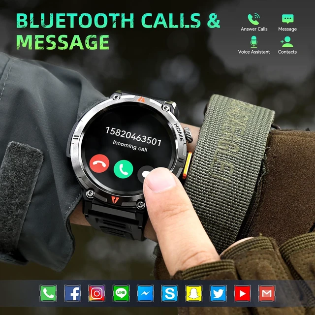 Alt view image 6 of 7 - Military Smart Watches for Men Built-in GPS 3ATM Waterproof LED Flashlight 1.45" Rugged Tactical Smartwatch with Compass110+ Sports Modes Fitness Tracker with HR/SPO2/Sleep Monitor for iPhone Android