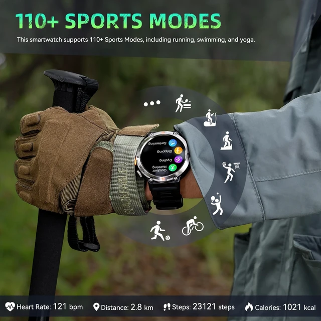 Alt view image 7 of 7 - Military Smart Watches for Men Built-in GPS 3ATM Waterproof LED Flashlight 1.45" Rugged Tactical Smartwatch with Compass110+ Sports Modes Fitness Tracker with HR/SPO2/Sleep Monitor for iPhone Android