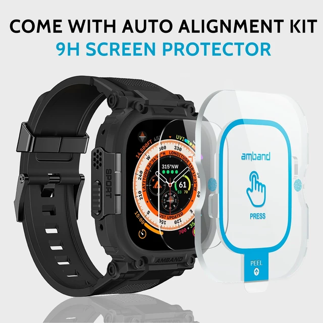Alt view image 2 of 7 - Bands Case Screen Protector Compatible with Apple Watch Ultra 4/3/2/1 49mm for Men, M1 Sport Rugged Cover Strap and 9H Tempered Glass, Military Protective Bumper for iWatch 49 mm Men Black