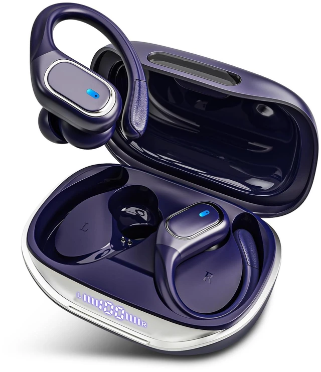 Main image of Wireless Earbuds Bluetooth 5.3 Headphones with 80H Playback, IPX7 Waterproof Over Ear Buds with LED Power Display for Sports Running Workouts (Purple)