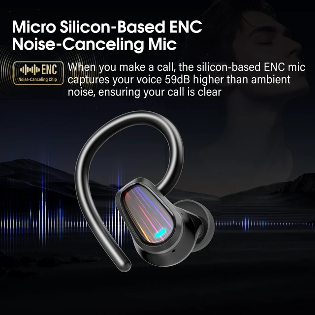 Alt view image 3 of 7 - Wireless Earbuds Bluetooth 5.4, 50H Playtime Sport Earphones with Earhooks | HiFi Stereo Bluetooth Hearphones with ENC Noise Cancelling Mic, IPX7 Waterproof Over the Ear Buds for Gym/Running/Workout
