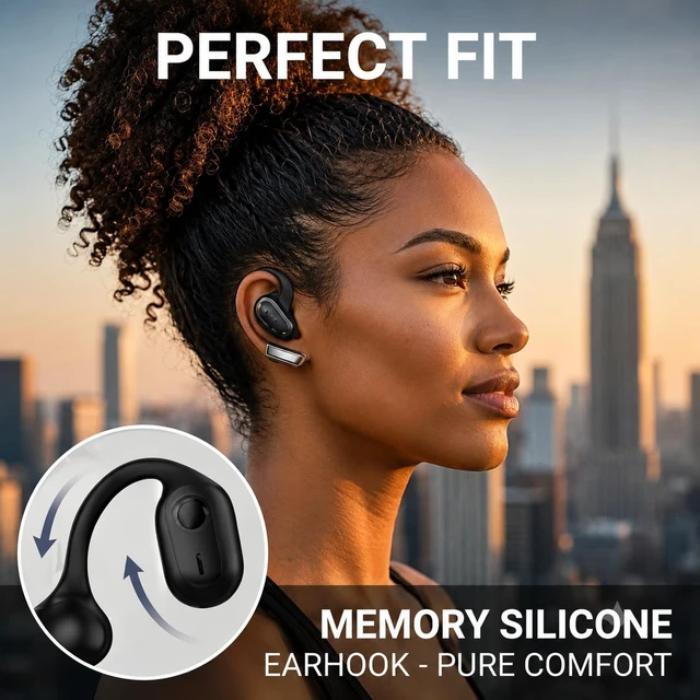 Alt view image 2 of 5 - Bluetooth Headphones Wireless Earbuds 360hrs Playtime Wireless Charging Case Digital Display Sports Ear Buds with Earhook Deep Bass IPX7 Waterproof Tablet Over-Ear Earphones for TV Phone Laptop Black