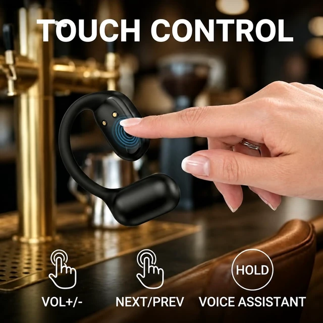 Alt view image 5 of 5 - Bluetooth Headphones Wireless Earbuds 360hrs Playtime Wireless Charging Case Digital Display Sports Ear Buds with Earhook Deep Bass IPX7 Waterproof Tablet Over-Ear Earphones for TV Phone Laptop Black