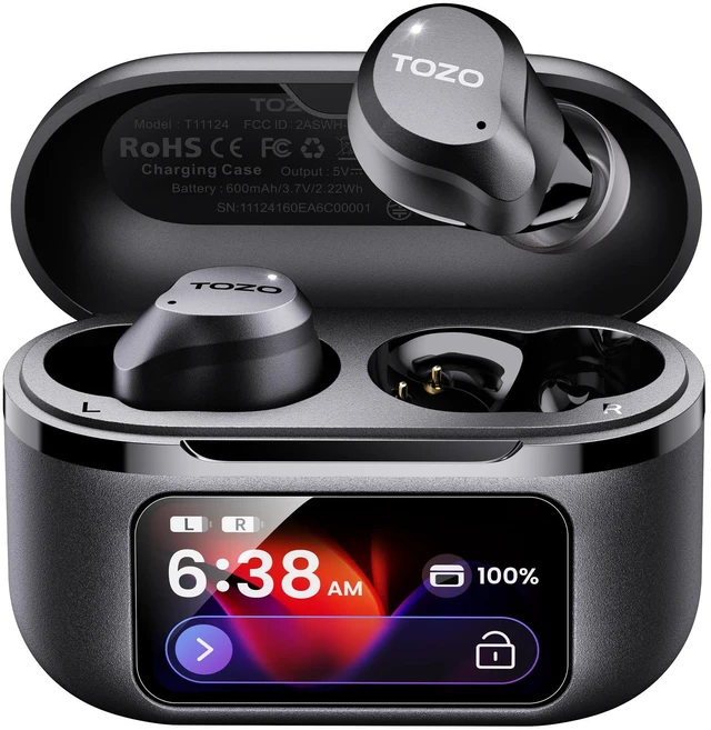 Main image of NC9 Pro Active Noise Cancelling Wireless Earbuds, LDAC Hi-Res Audio Smart Touch Screen,Stereo Bass, 6 Mics ENC Clear Call Ear Buds,Dual Device Connection,60H, Bluetooth 6.0, Fast Charging,Black