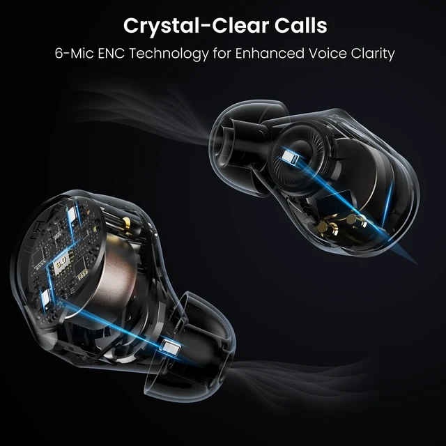 Alt view image 7 of 7 - NC9 Pro Active Noise Cancelling Wireless Earbuds, LDAC Hi-Res Audio Smart Touch Screen,Stereo Bass, 6 Mics ENC Clear Call Ear Buds,Dual Device Connection,60H, Bluetooth 6.0, Fast Charging,Black