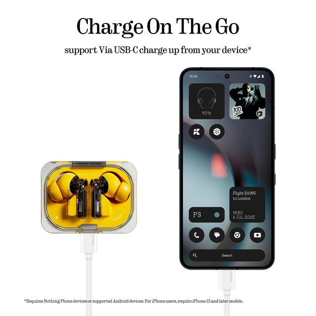 Alt view image 4 of 5 - Ear (a) Wireless Earbuds, 45dB Hybrid Noise Cancelling Earbuds, Hi-Res Audio, Advanced Equaliser, Dual Connect, 6 Mics, 42.5H Playtime Ear Buds Wireless Bluetooth, Yellow