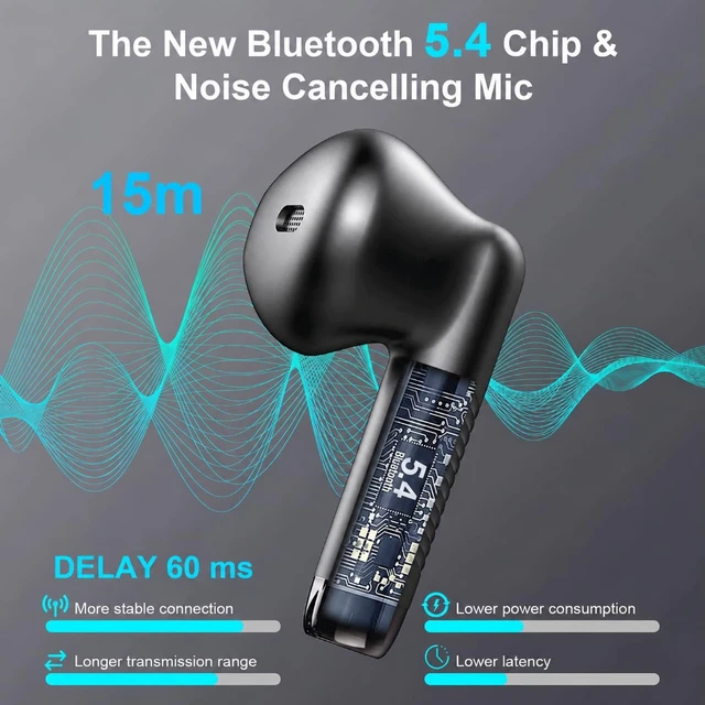 Alt view image 3 of 7 - Wireless Earbuds, Bluetooth 5.4 Earbuds Stereo Bass, Bluetooth Headphones in Ear Noise Cancelling Mic, Earphones IP7 Waterproof Sports, 36H Playtime USB C Mini Charging Case Ear Buds for Android iOS