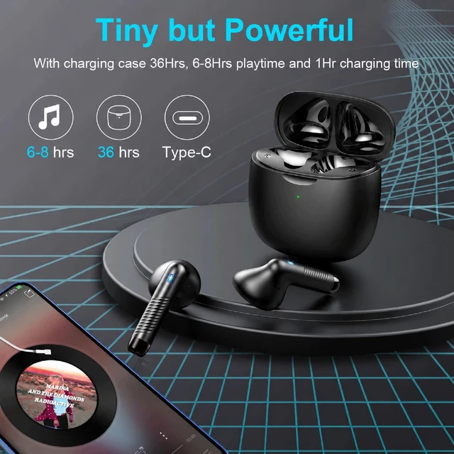 Alt view image 7 of 7 - Wireless Earbuds, Bluetooth 5.4 Earbuds Stereo Bass, Bluetooth Headphones in Ear Noise Cancelling Mic, Earphones IP7 Waterproof Sports, 36H Playtime USB C Mini Charging Case Ear Buds for Android iOS
