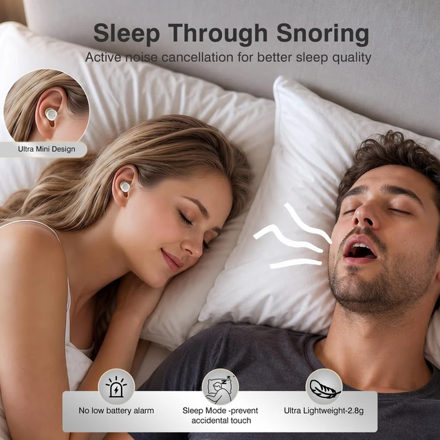 Alt view image 2 of 7 - Sleep Earbuds for Side Sleepers with White Noise & Sleep Mode, ANC Noise Canceling Headphones for Sleeping, Ultra-Long Battery Mini Invisible Earbuds, Bluetooth 6.0 with Translation Function, Black
