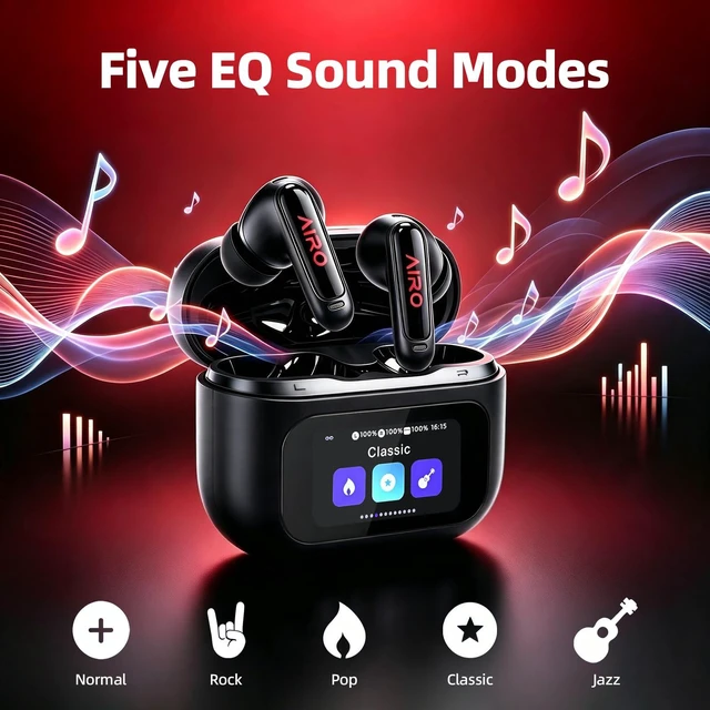 Alt view image 2 of 7 - Duo Touch Screen Wireless Earbuds, Bluetooth 5.4 ANC in-Ear Headphones | 5 EQ Modes, ANC Noise Cancelling/Transparency/ Normal Mode, IPX4 Bluetooth Earbuds, Seven-language support