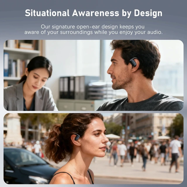 Alt view image 3 of 7 - Wireless Earbuds, Open-Ear Sports Bluetooth Headphones, Acoustic Chamber Audio, ANC Call Noise Reduction, Smart Digital Display Charging Case, IPX5 Water Resistant, for Cycling Work
