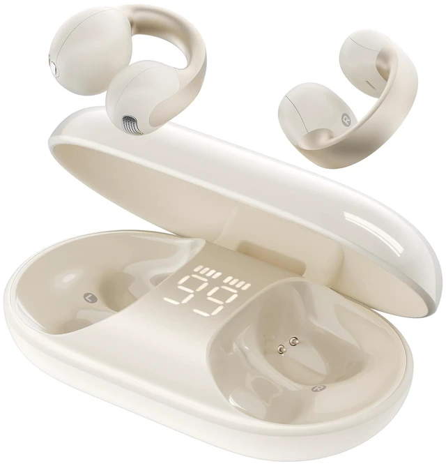 Main image of Open Ear Earbuds, Clip-On Design, Wireless Bluetooth 6.0 X7, White | Ultra-Light 4.8g, Smart Digital Display, Clear Sound, Secure Fit for Travel/Yoga/Sports, IPX4 Water Resistant, Touch Control