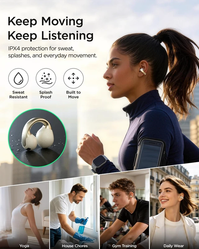 Alt view image 7 of 7 - Open Ear Earbuds, Clip-On Design, Wireless Bluetooth 6.0 X7, White | Ultra-Light 4.8g, Smart Digital Display, Clear Sound, Secure Fit for Travel/Yoga/Sports, IPX4 Water Resistant, Touch Control