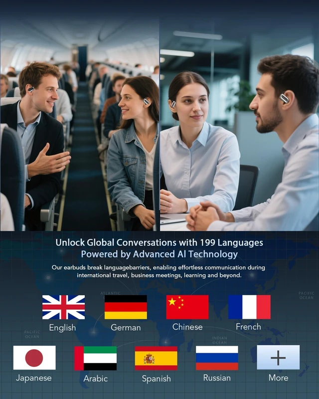 Alt view image 2 of 7 - AI Translation Earbuds Real Time,199+ Language Translator Earbuds Open Ear | No Subscription Translating HeadphonesAI Optimized Audio, Audifonos Traductores Inglés , 6-in-1 Smart Headphones