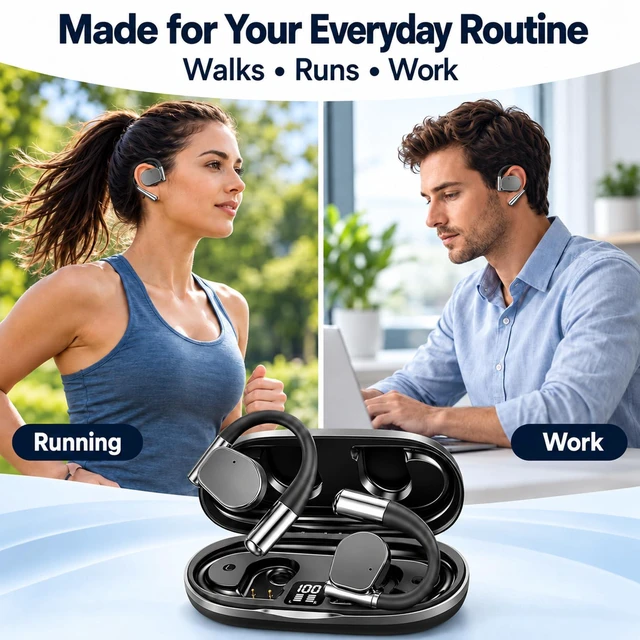 Alt view image 3 of 7 - Open-Ear Wireless Earbuds, Bluetooth 5.4, 75H Playtime, Running & Work | Running & Work Use, Open-Ear Design, 75H Battery Life, Bluetooth 5.4, Wireless, Noise cancellation,Waterproof